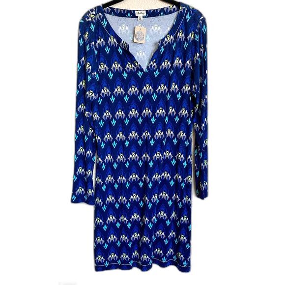 Hatley Blue Dress V neckline Long sleeve A line dress size M boho grannycore - Picture 1 of 9